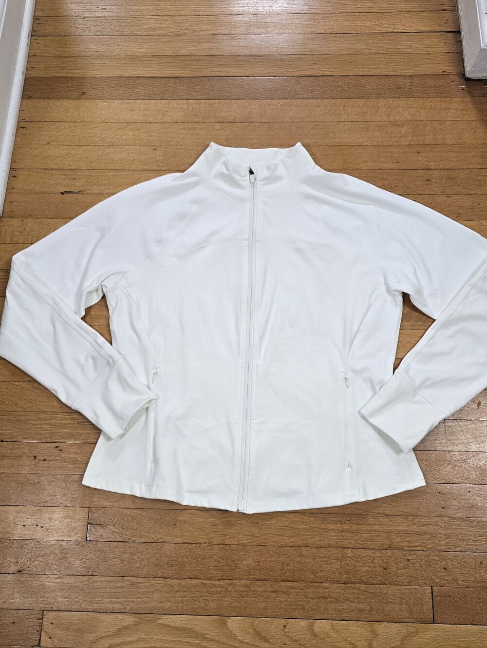 Jockey, Full Zip Mock Neck Active Track Jacket, White, EUC, Women's L